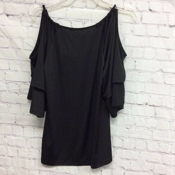 Merryfun Womens Summer Tunic Top Black Off Shoulder Scoop Neck Ruffles XL New - Picture 4 of 9